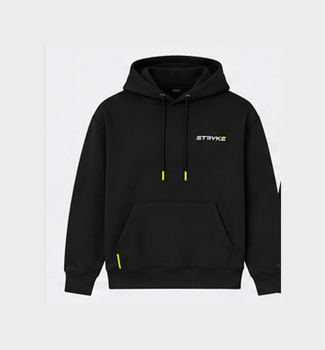 STRYKE black premium hoodie concept, front view